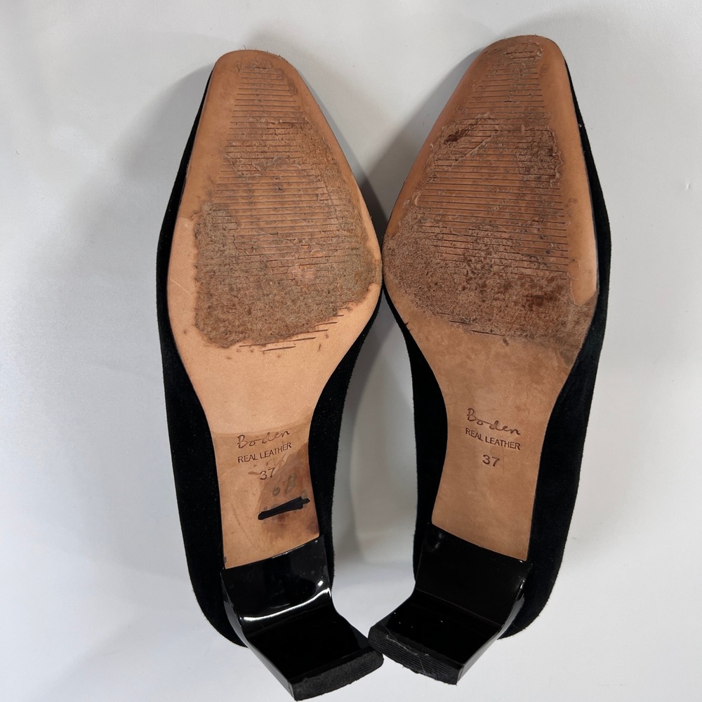 Boden Millie Courts Black Haircalf Leather Heels Size 37‎ Block HeelLoafer Style - Picture 9 of 10